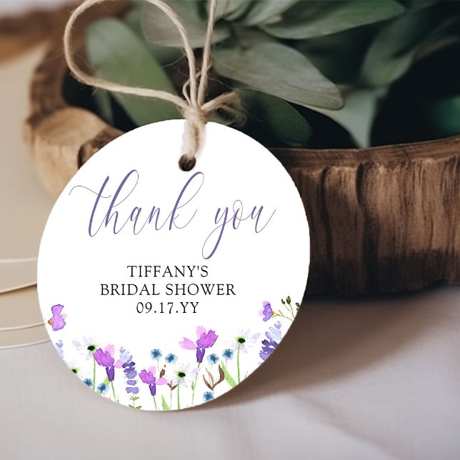 Étiquettes Cadeau Remerciements Fête de Mariage Fleur Sauvage Violet (Thank You favor tag from my Purple Wildflower Bridal Shower collection)