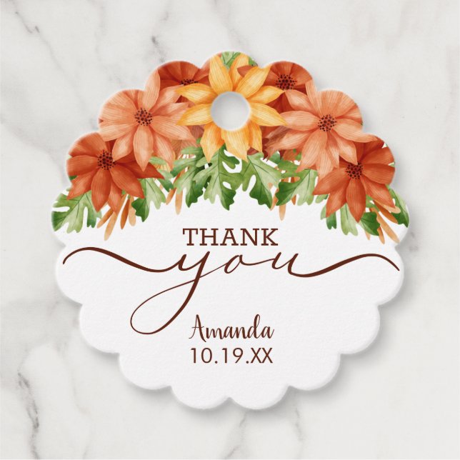 Étiquettes Cadeau Remerciements Floraux d'Automne (Devant)