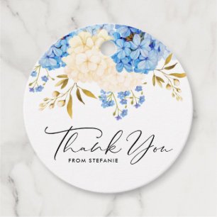 Étiquettes Cadeau Remerciements pour Baby Shower aux Hortensias Bleu