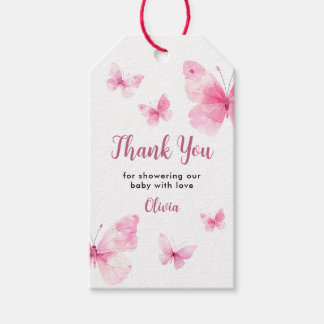 Étiquettes-cadeau Remerciements pour Baby Shower Papillon Rose