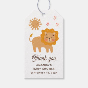 Étiquettes-cadeau Remerciements pour Baby Shower Safari Lion Douce