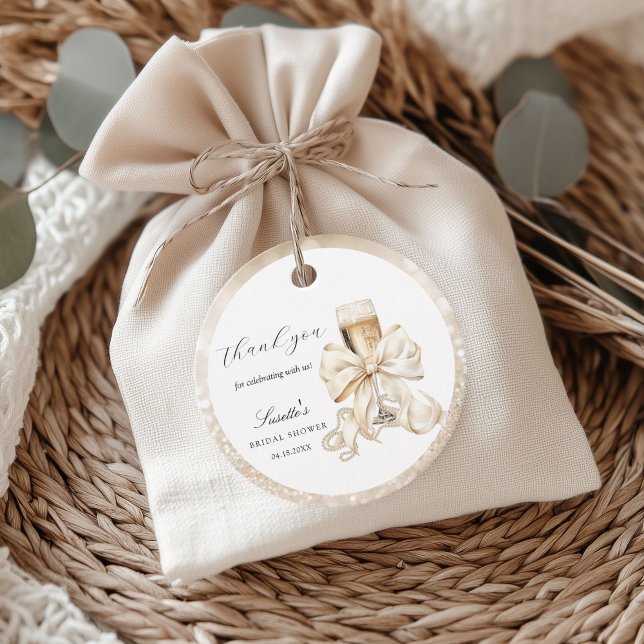 Étiquettes Cadeau Remerciements pour la Baby Shower "Champagne et Pe (Champagne and Pearls Bridal Shower Thank you favor tag)