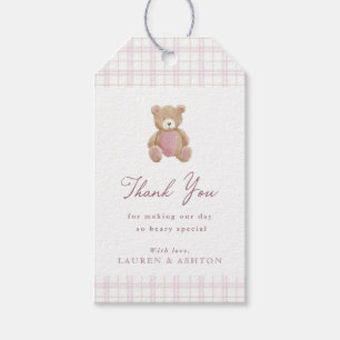 Étiquettes-cadeau Remerciements pour la Baby Shower Ourson à Carreau