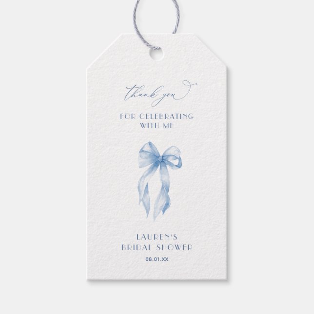Étiquettes-cadeau Remerciements pour la fête de fiançailles Blue Bow (Devant)