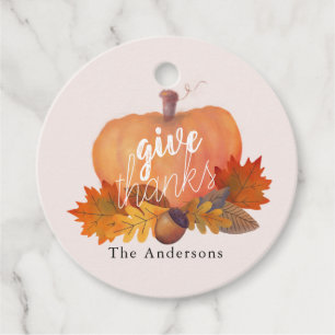 Étiquettes Cadeau Remercier Citrouille Fall Leaves Pink Thanksgiving