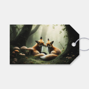 Étiquettes-cadeau Renard câlin dans une forêt brumeuse
