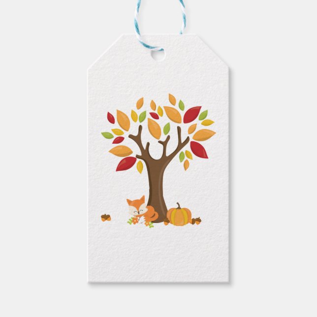 Étiquettes-cadeau Renard d'automne avec Citrouille (Devant)