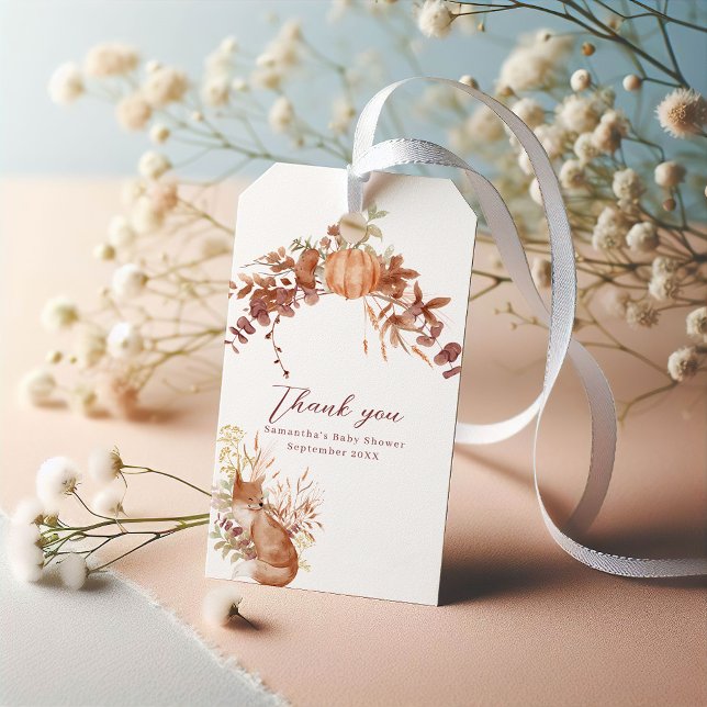 Étiquettes-cadeau Renard de citrouille d'automne blanc et confortabl (Créateur téléchargé)