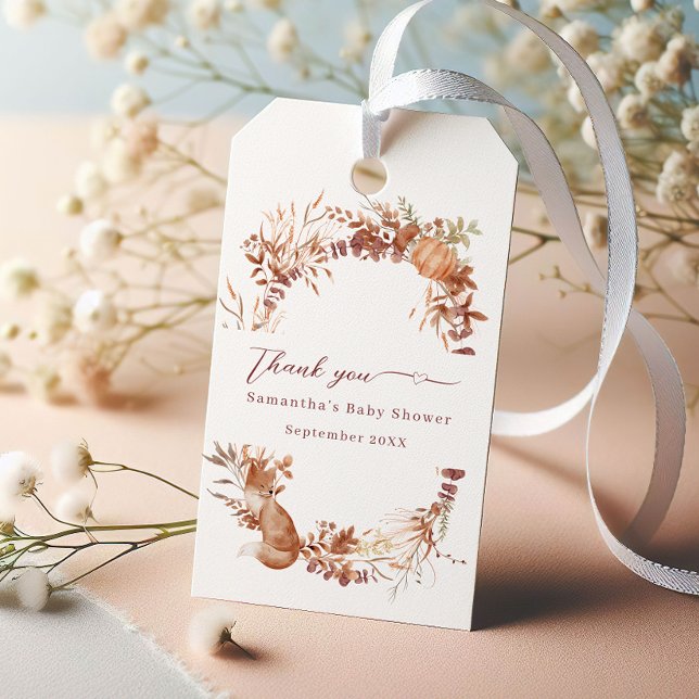 Étiquettes-cadeau Renard de la forêt au beige rustique Merci (Créateur téléchargé)