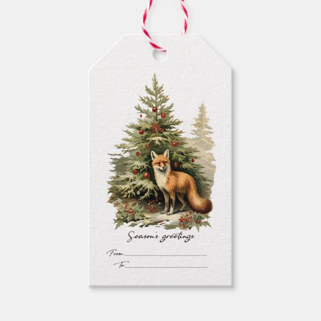 Étiquettes-cadeau Renard de Noël Joyeuses Fêtes (Devant)
