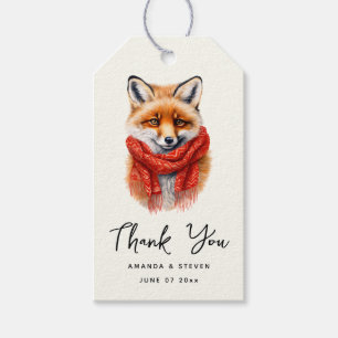 Étiquettes-cadeau Renard mignon avec une écharpe rouge Image d'autom