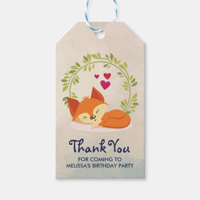 Étiquettes-cadeau Renard orange dormant mignon avec couronne Feuille (Devant)