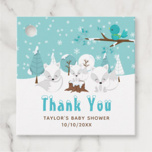 Étiquettes Cadeau Renards de l'Arctique Merci de Baby shower d'hiver