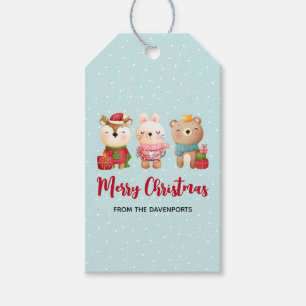 Étiquettes-cadeau Rennes, ours et lapin Joyeux Noël