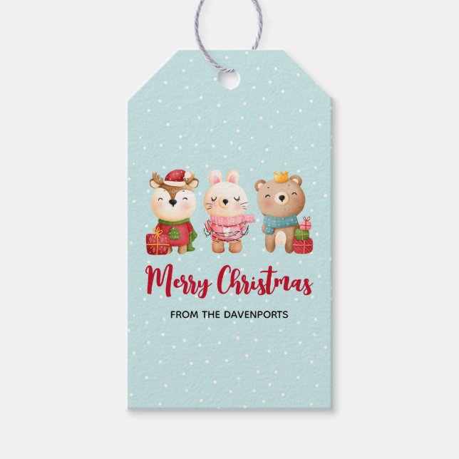 Étiquettes-cadeau Rennes, ours et lapin Joyeux Noël (Devant)