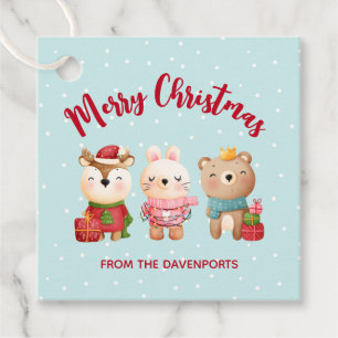 Étiquettes Cadeau Rennes, ours et lapin Joyeux Noël