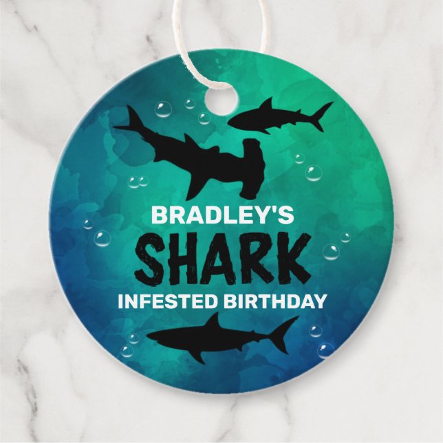 Étiquettes Cadeau Requin infecté n'importe quel âge Anniversaire Fêt (Devant)