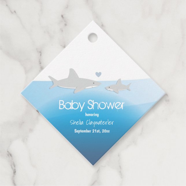Étiquettes Cadeau Requins mignons et océan | BABY SHOWER (Devant)
