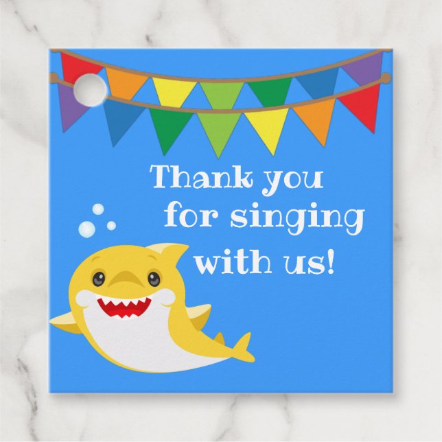 Étiquettes Cadeau Requins Océan Bleu Anniversaire (Devant)