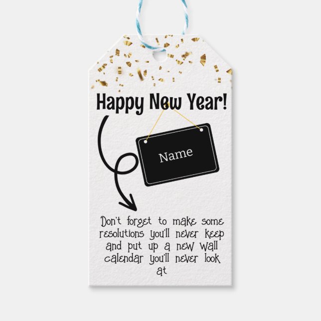 Étiquettes-cadeau Résolution Sarcastique drôle Happy Nouvel An Confe (Devant)