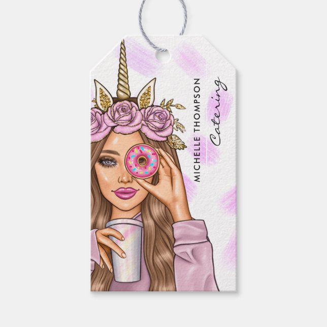 Étiquettes-cadeau Restauration Whimsical Rose Unicorn Lady (Devant)