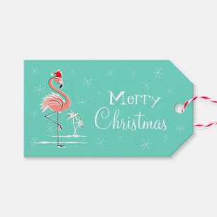 Étiquettes-cadeau Retour aqua côté Flamant rose de Noël