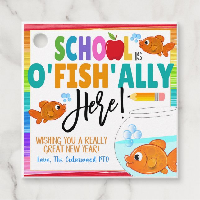 Étiquettes Cadeau Retourner à l'école Balise de poisson rouge (Devant)