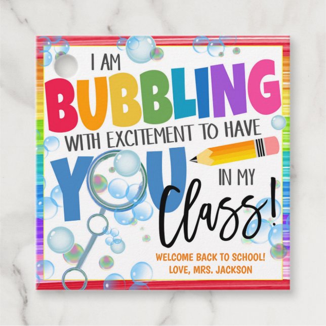 Étiquettes Cadeau Retourner à l'école Bubbles Cadeau Balise (Devant)