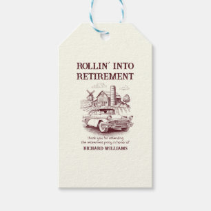 Étiquettes-cadeau Retraite des hommes Vintage voiture de grange Roll