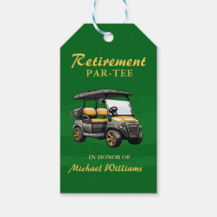 Étiquettes-cadeau Retraite Elégant Golf Thème Panier Vert Or