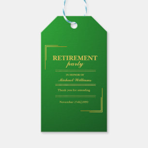 Étiquettes-cadeau Retraite Entreprise Élégant Or Vert