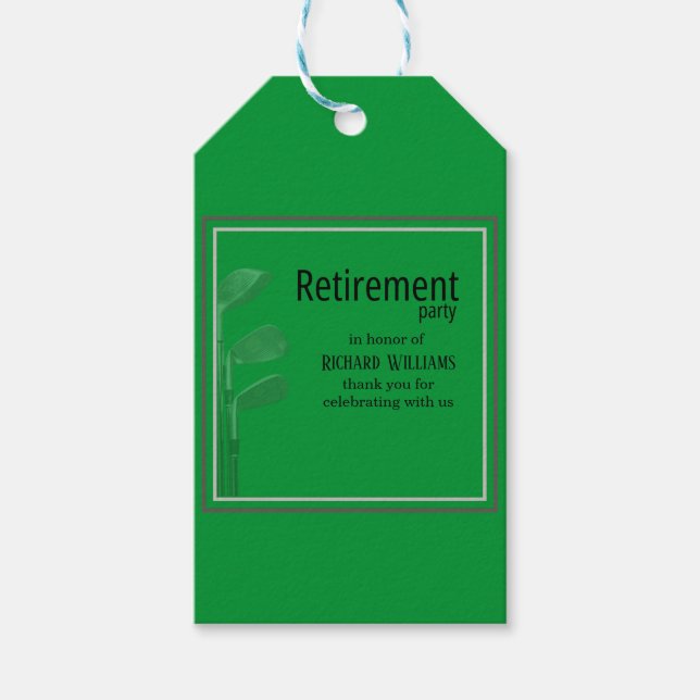 Étiquettes-cadeau Retraite Party Golf Moderne Entreprise Vert Noir (Devant)