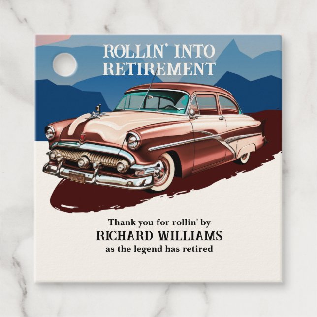 Étiquettes Cadeau Retraite Voyage Retro classique thème de voiture (Devant)