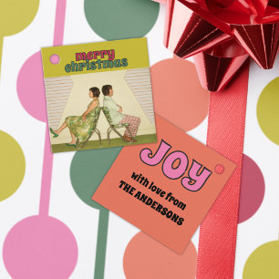 Étiquettes Cadeau Retro 1970 Lettering Photo Christmas