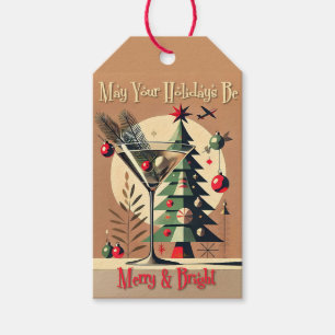 Étiquettes-cadeau Retro 50s Jet Set Noël Martini Arbre