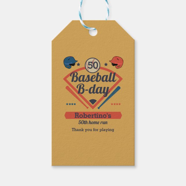 Étiquettes-cadeau Retro Baseball B-Day Men's 50th Birthday (Devant)