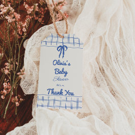 Étiquettes-cadeau Retro Blue Hand Drawn Gingham Bow Baby Boy