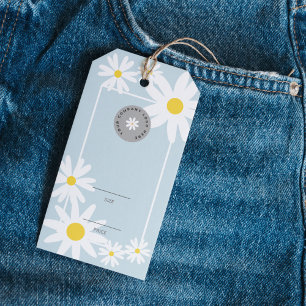 Étiquettes-cadeau Retro Blue & White Daisy Business Logo Prix Hang