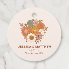 Étiquettes Cadeau Retro Boho Terracotta Floral Custom Names Wedding 