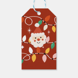 Étiquettes-cadeau Retro Cute Père Noël avec Fairy Lights Red