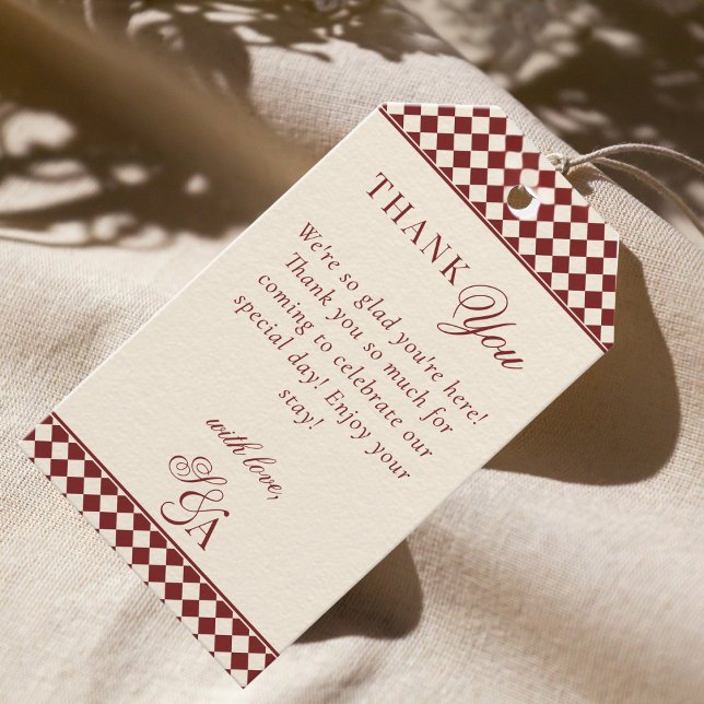 Étiquettes-cadeau Retro Deep Red & Ivory Old Money Wedding Thank You (Créateur téléchargé)