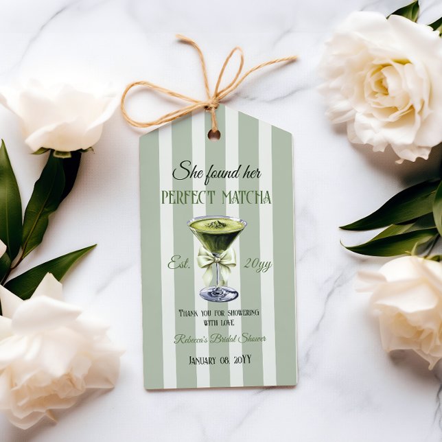 Étiquettes-cadeau Retro Elle a trouvé son parfait Matcha Enterrement (Créateur téléchargé)
