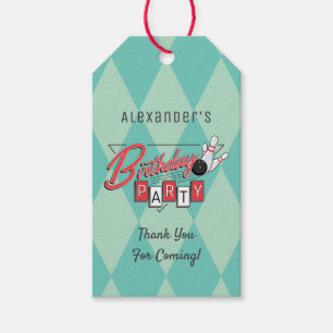 Étiquettes-cadeau Rétro fête d'anniversaire de bowling de logo