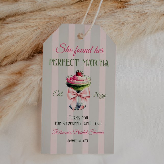 Étiquettes-cadeau Rétro Fraise Parfait Matcha Rose Ruban Baby Shower (Créateur téléchargé)