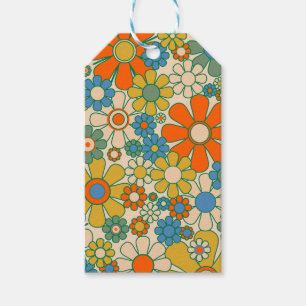 Étiquettes-cadeau Retro Garden Floral 60s les années 70 Motif