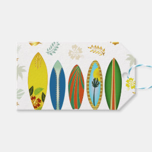 Étiquettes-cadeau Retro Gold Tropical Coastal Surfboards