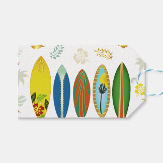 Étiquettes-cadeau Retro Gold Tropical Coastal Surfboards