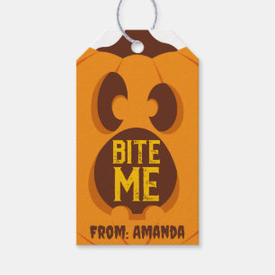 Étiquettes-cadeau Retro Halloween Citrouille Bite Me Éffrayant Orang