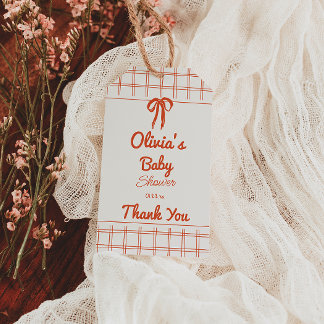 Étiquettes-cadeau Retro Hand Drawn Neutral Bow Gingham Baby Shower