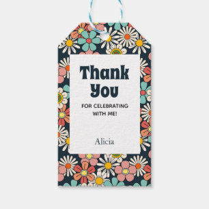 Étiquettes-cadeau Retro Hippie Super Fleur Bonjour Quatre-Vingt Anni